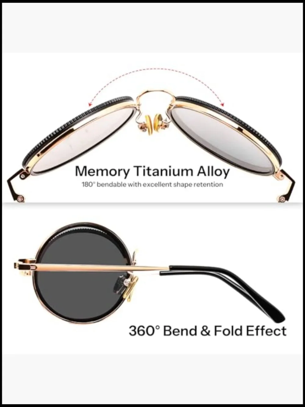 Adjustable Polarized Sunglasses, Foldable Memory Titanium Frame, Steampunk
